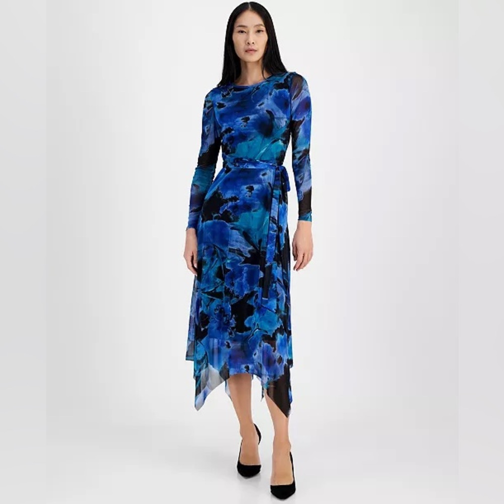 Anne Klein Women's Printed Handkerchief-Hem Dress | NWT | Size SP